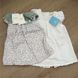 PAZ Floral Knit Collar Dress & Baby Cotton White Eyelet Dress 12 & 18 months